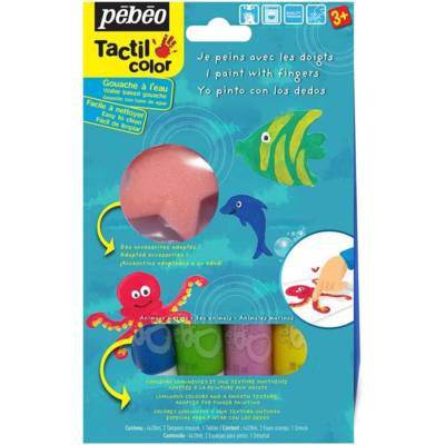 Kit gouache de peinture aux doigts Les animaux de la mer 4 tubes 20 ml - PÉBÉO