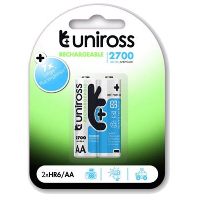 Pack de 2 Piles Rechargeable AA/HR6 2700 NIMH HYBRIO, 1.2V - UNIROSS