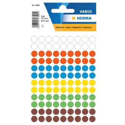 Paquet de 540 étiquettes multi-usages Rondes diam.: 8 mm, assorties - HERMA