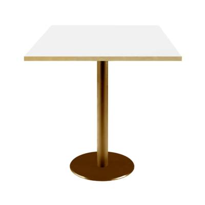 Table pied Doré 70x70cm blanc chants laiton - intérieur - RestooTab