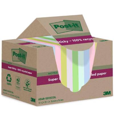 Super Sticky Recycling Notes, 12x70 feuilles 76 x 76 mm, coloré - Post-it