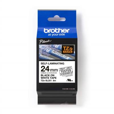 Ruban TZeSL251 24mm x 8m Noir / Blanc Auto-Laminé - BROTHER
