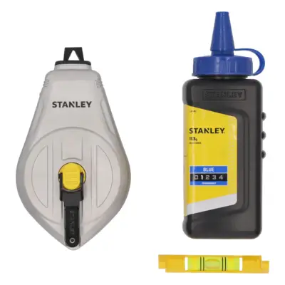 Kit cordeau traceur 30 m 1:1, boîtier aluminium, poudre bleue, niveau ficelle - STANLEY - STHT47111-0