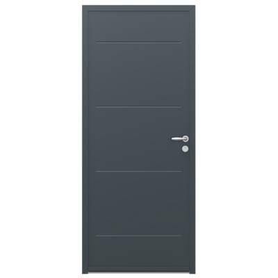 Porte d'entrée acier CAPITALE gris dormant 60 mm avec tapées pour isolation 140 mm - 215 x 100 cm - Gedimat - WIBAIE