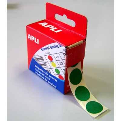 Bte Distributrice 150 étiquettes Gommettes de signalisation Rondes 15 mm Vert - Apli-Agipa