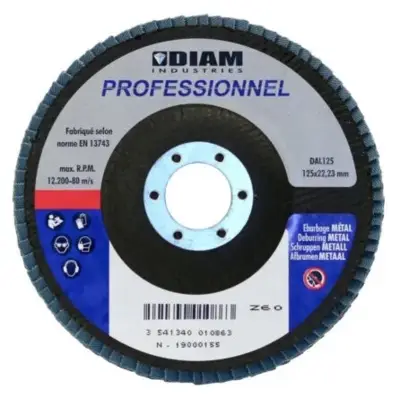 Disque abrasif à lamelles diam.125/22.23 GR 40 métal - DIAM INDUSTRIES - DAL125-40