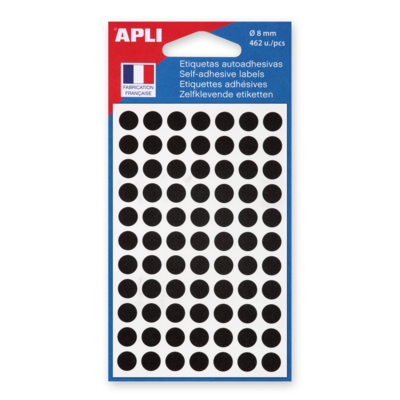 Sachet de 462 étiquettes Gommettes de signalisation Rondes 8 mm Noir - Apli-Agipa