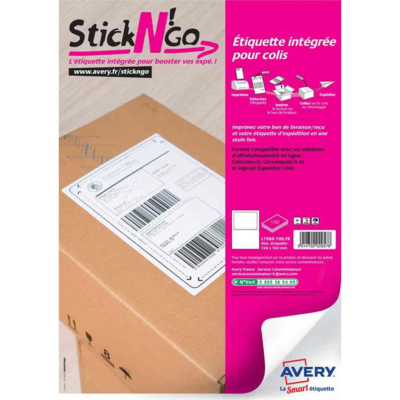 Boite de 500 étiquettes intégrées Stick'NGo pour Colissimo 120 x 164 mm blanc - Avery