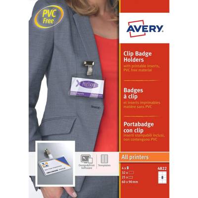 Boite de 25 portes-badge à pince 6x9 cm + 32 inserts microperforés - AVERY ZWECKFORM
