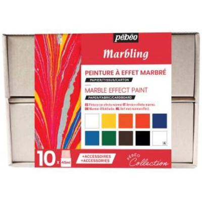 Coffret Collection Peinture à Effet Marbré - 10 Flacons Bouchon Pipette de 45 ml - PÉBÉO
