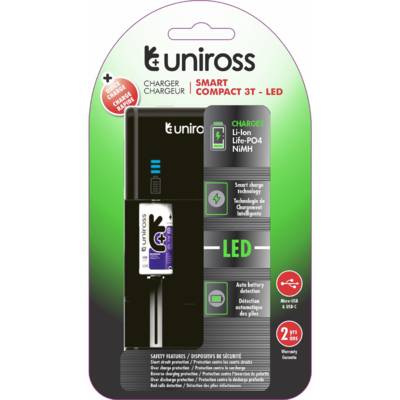 Chargeur Compact 3T LED, Pour 1 à 2 Piles Lithium 18650 & Ni-MH 1.2V AA AAA - UNIROSS