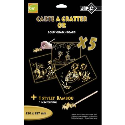 Sachet de 5 cartes a gratter a4 "or" + 1 Stylet Bambou - JPC CREATIONS