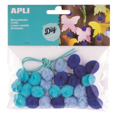 Sachet de 25 pompons bleu + cordon - APLI
