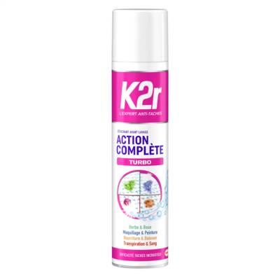 Action Complète Turbo - Aérosol (400mL) - Détachant avant-lavage - Tous types de taches - Même Incrustées - K2R
