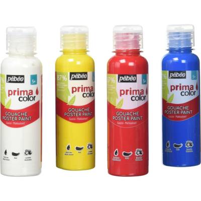 Pack de 4 Flacons de 150 ML Peinture Gouache Primacolor Classique - PÉBÉO