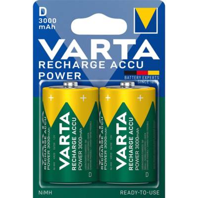 2x Accus NI-MH "Power Accu Ready 2 Use", Mono (D/HR20) 3000 mAh - VARTA