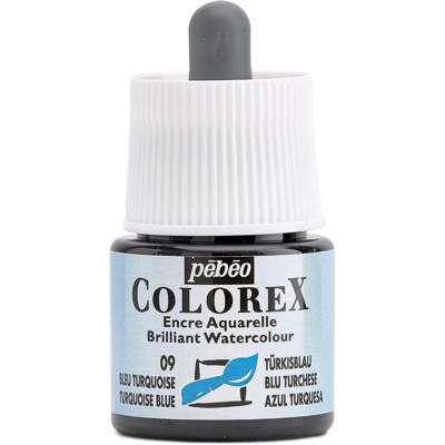 Flacon 45ml Encre COLOREX Aquarelle BLEU TURQUOISE - PÉBÉO