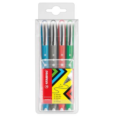 Etui de 4 Rollers WORKER Colorful Encre Liquide 100% Grip Tracé 0,5 mm - STABILO
