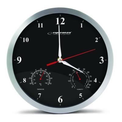 Horloge murale WASHINGTON 30cm avec Température et Humidité Noir - ESPERANZA