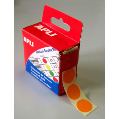 Bte Distributrice 150 étiquettes Gommettes de signalisation Rondes 15 mm Orange - Apli-Agipa