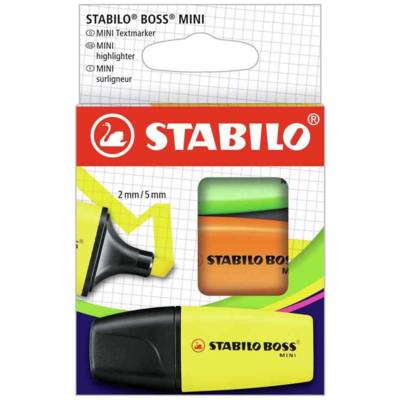 Surligneur BOSS MINI, étui en carton de 3 jaune, vert et orange - STABILO
