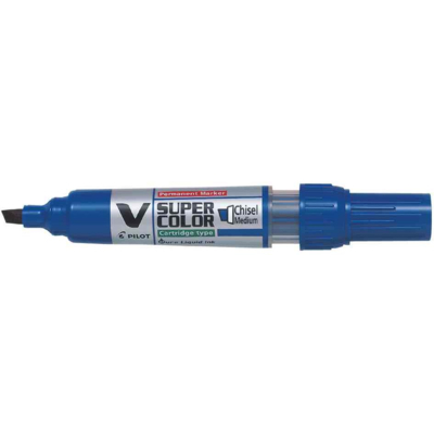 Marqueur Permanent Rechargeable V SUPER COLOR Begreen Pointe Biseautée Moyenne Bleu - Pilot