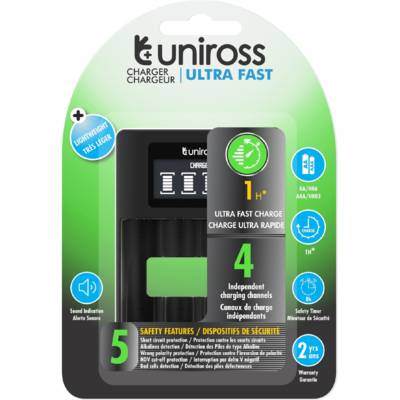 Chargeur LCD ULTRA RAPIDE Pour 1 à 4 Piles Ni-MH 1.2V AA AAA - UNIROSS