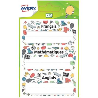 Sachet de 15 étiquettes scolaires (sport) - 76x34mm - AVERY