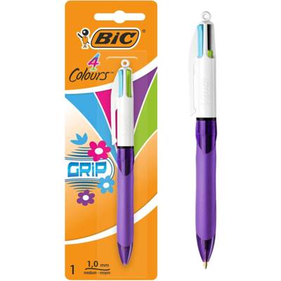 Stylo 4 Colours GRIP FASHION Pointe Moyenne Encre Fantaisie - BIC