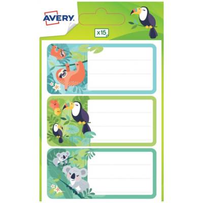 Étiquettes Scolaires Jungle 15 Pièces - Paresseux, Toucan, Koala - 76 x 34 mm - AVERY