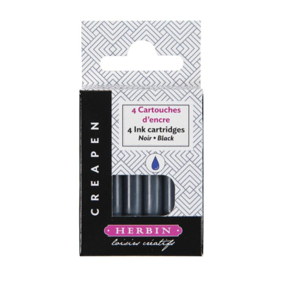 Etui de 4 cartouches d'encre noir pour feutre et pinceau rechargeable Créapen - Herbin