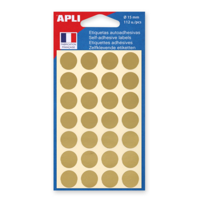 Etui de 112 pastilles Gommettes Rondes Diam 15 mm Or - Apli-Agipa