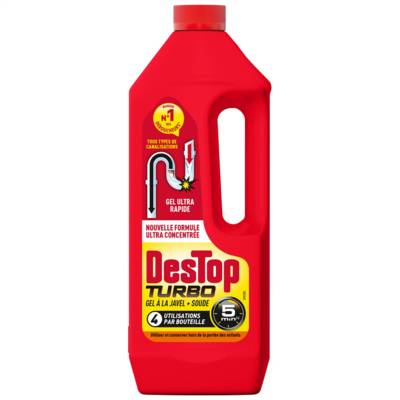 Gel désinfectant et déboucheur canalisation Turbo 5 min - 4 doses - 1L - DESTOP
