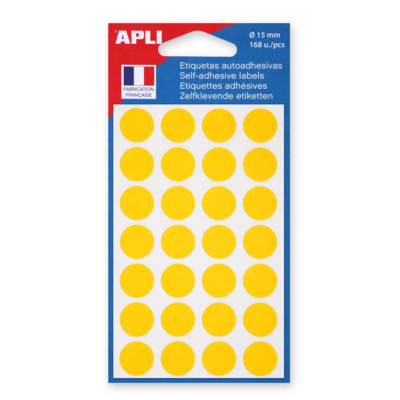 Sachet de 168 étiquettes Gommettes de signalisation Rondes 15 mm Jaune - Apli-Agipa