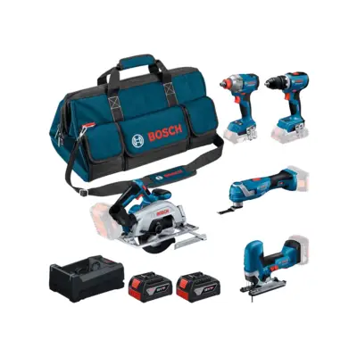 Kit 5 outils 18V - GSR 18V-65 + GDX 18V-285 + GKS 18V-57-2 + GOP 18V-34 + GST 18V-125 S + 2 x 5,0 Ah + GAL 12V/18V-80 + Sac - BOSCH - 0615A500BV