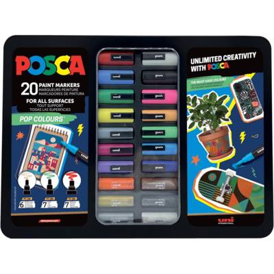 Mallette Métal 20 Marqueurs Posca Pop Colours 1MC/3M/5M Assortis