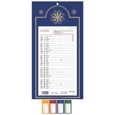 Calendrier mural mensuel 16 x 33 cm 12 Feuilles coloris aléatoire - LECAS