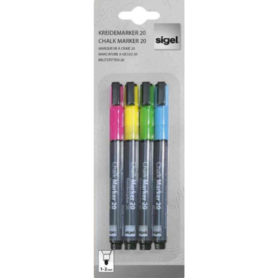 Set de 4 marqueurs craies liquide effaçable ARTVERUM Pte ogive 1-2 mm Assortis - Sigel