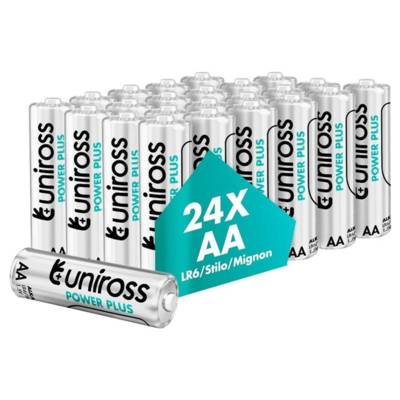 Pack de 24 Piles Alcalines AA-LR6 Power Plus 1,5V - UNIROSS