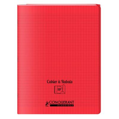 Cahier à rabat agrafé 24x32cm 96P 90G grands carreaux polypro rouge - CONQUÉRANT