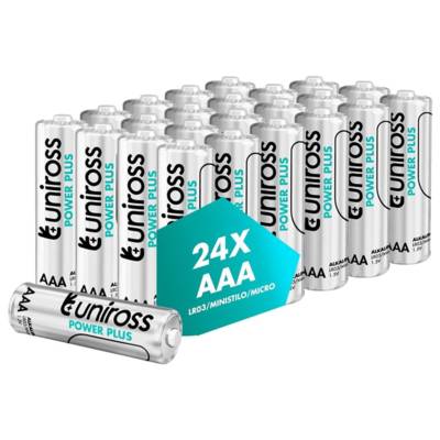 Pack de 24 Piles Alcalines AAA-LR03 Power Plus 1,5V - UNIROSS