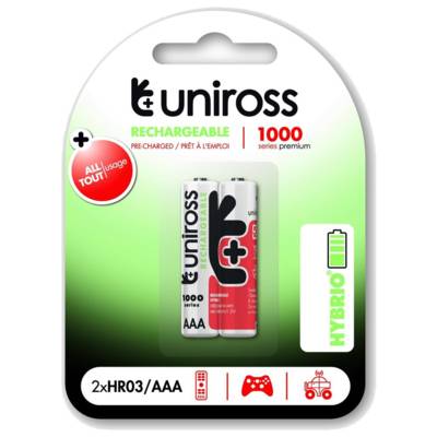 Pack de 2 Piles Rechargeable AAA/HR03 1100 NIMH HYBRIO, 1.2V - UNIROSS