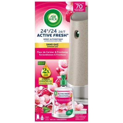 Airwick Desodorisant Maison Spray Automatique Sans Gaz Active Fresh - 1 Diffuseur + 1 Recharge Parfum Fleur de Cerisier et Framboise - AIR WICK