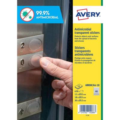 Etui de 630 Stickers rond antimicrobien transparent taille assorti - AVERY
