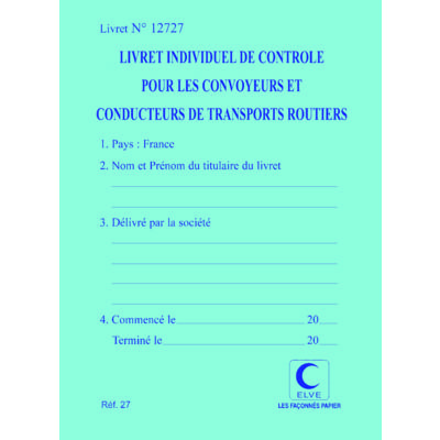 CARNET DE CONTROLE DE VEHICULE N× IMP. 150X110 32 PAGES - ELVE