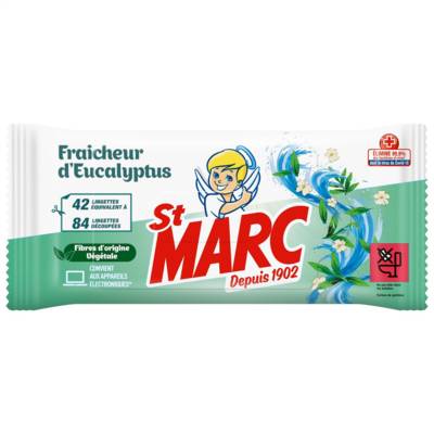 Lingette nettoyante Désinfectante, 42 lingettes, Parfum Eucalyptus - ST MARC