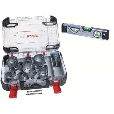 Coffret 11 trépans PRO Multi Material Power Change Plus + 2 forets HSS-G + 1 Adaptateur - 14 pièces + Niveau à bulle - BOSCH - 2608901907