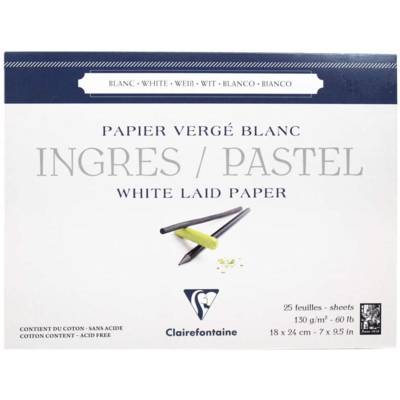 Bloc Ingres-Pastel encollé 18x24 130g blanc 25 feuilles - CLAIREFONTAINE