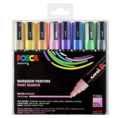 Set de 8 Marqueurs PC5M Pointe conique moyenne Couleurs pastel - UNI-BALL