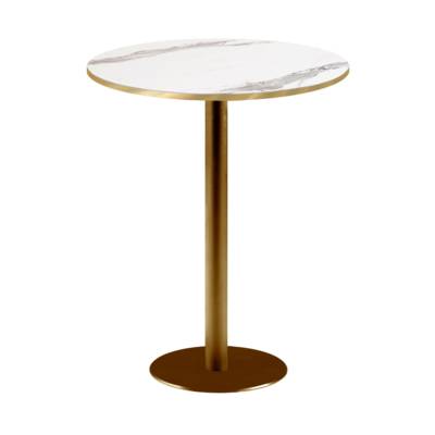 Mange-debout pied Doré Ø60cm marbre blanc chants laiton - intérieur - RestooTab